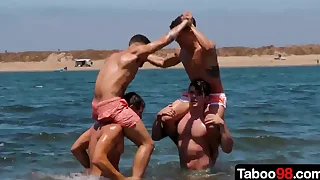 After a long day at the beach, step brothers head back residence to have sexual intercourse