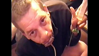 Bisexual underscore wright swollows a 180 ml of his own piss threw a homemade piss tube