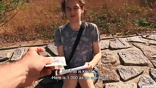 Twink albert paints a guy's portrait shows him his massive cock for cash under a bridge - bigstr