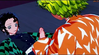 Zenitsu wraps his legs around tanjiro and lets him cum in his ass - ogre triggerman hentai.