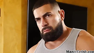 Sneaky intruder barebacked and blown by muscle hunk